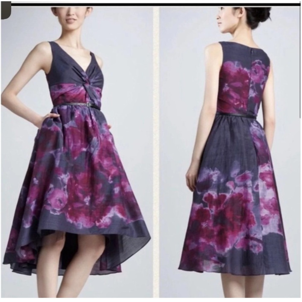 Lela Rose x Target Dress sz 6 Purple Floral Watercolor Silk Blend Asymmetrical